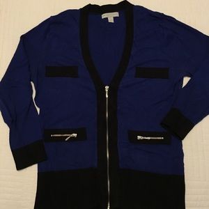 BLUE & black 3/4 sleeve zip up cardigan